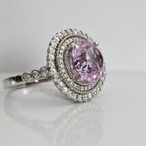950 Platinum Kunzite and Diamond Ring, Size 7
